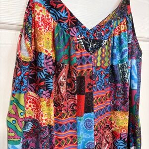 Rapbin Womens XXL Printed Patchwork V-Neck Cami Tank Romper Relaxed Boho Casual